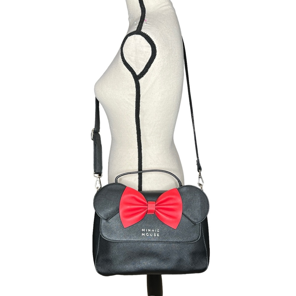 Disney Loungefly Black Leather Minnie Mouse With Bow And Ears Crossbody Bag - Picture 12 of 12